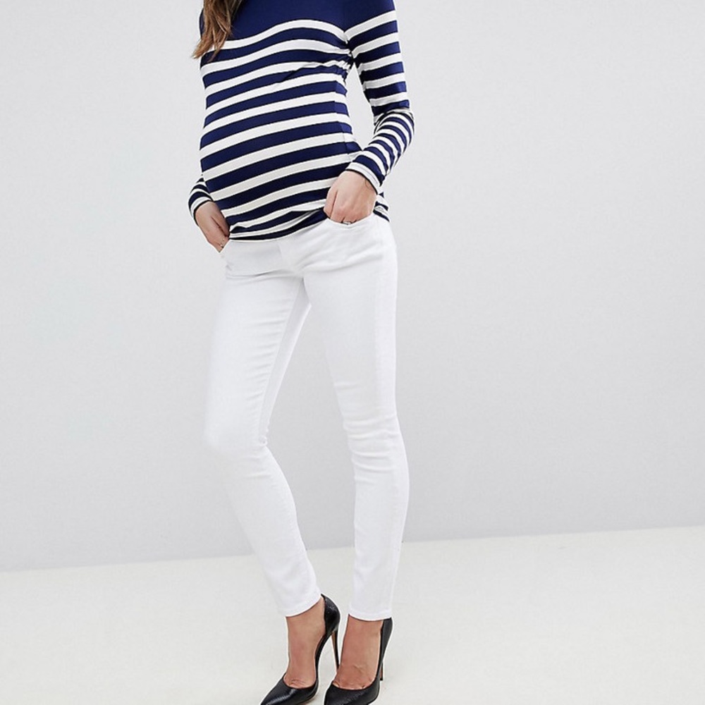 Full-panel white skinny maternity jeans | Thyme L